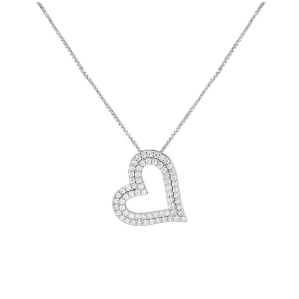 Sterling Silver Floating Heart Pendant Necklace with Cubic Zirconia Stones. - Picture 8 of 8